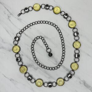 Clear Yellow Rhinestone Gunmetal Chain Link Belt One Size ✨
